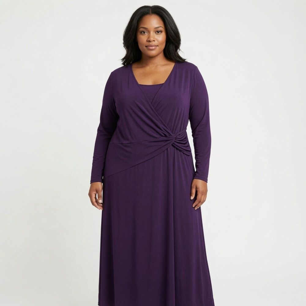 Serengeti Catalog Purple Twist Front Long Sleeve Maxi Dress Size 1X